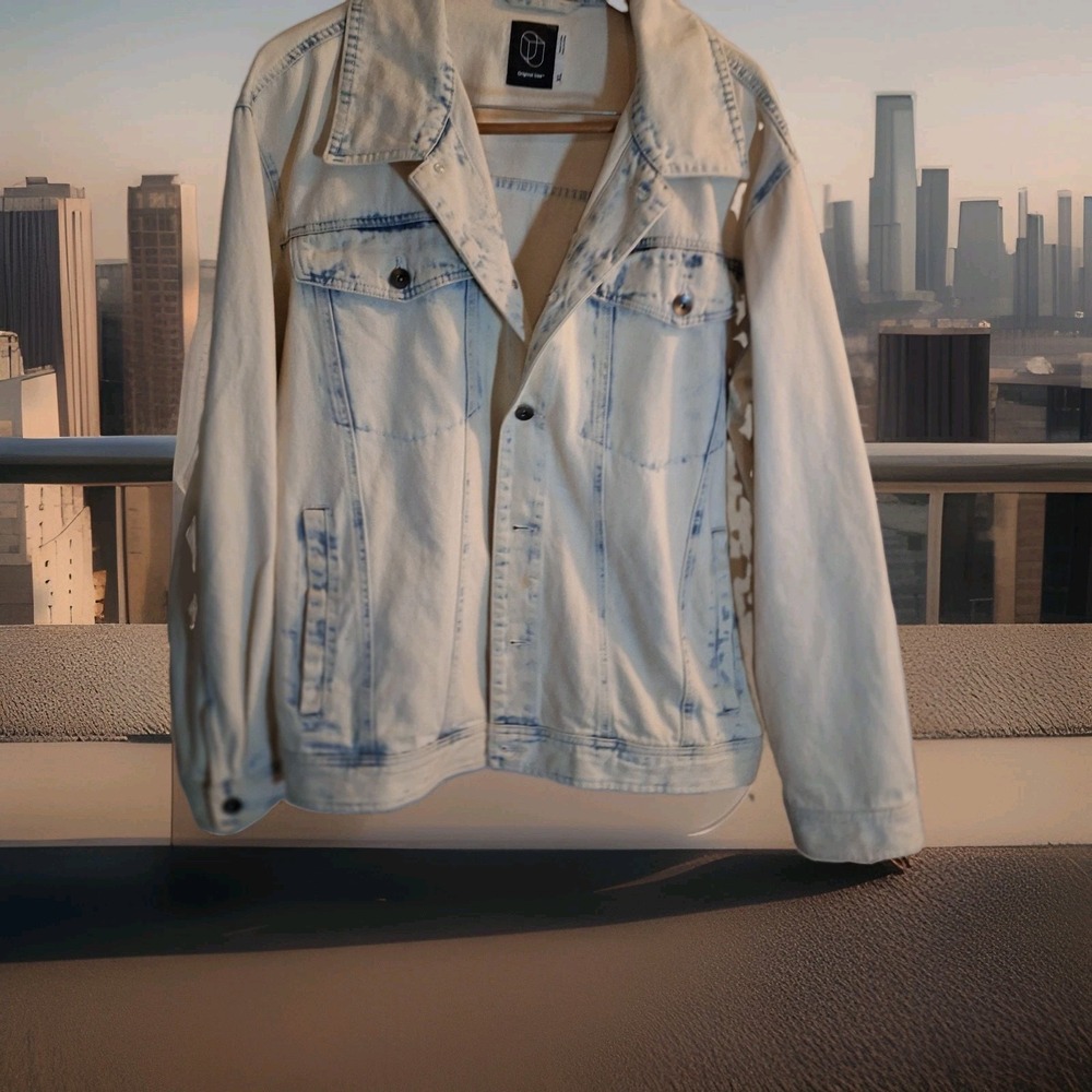 VTG 80s Orginal Use Blue Denim Acid Wash Womens Jean Jacketwith Band Bottom 0074